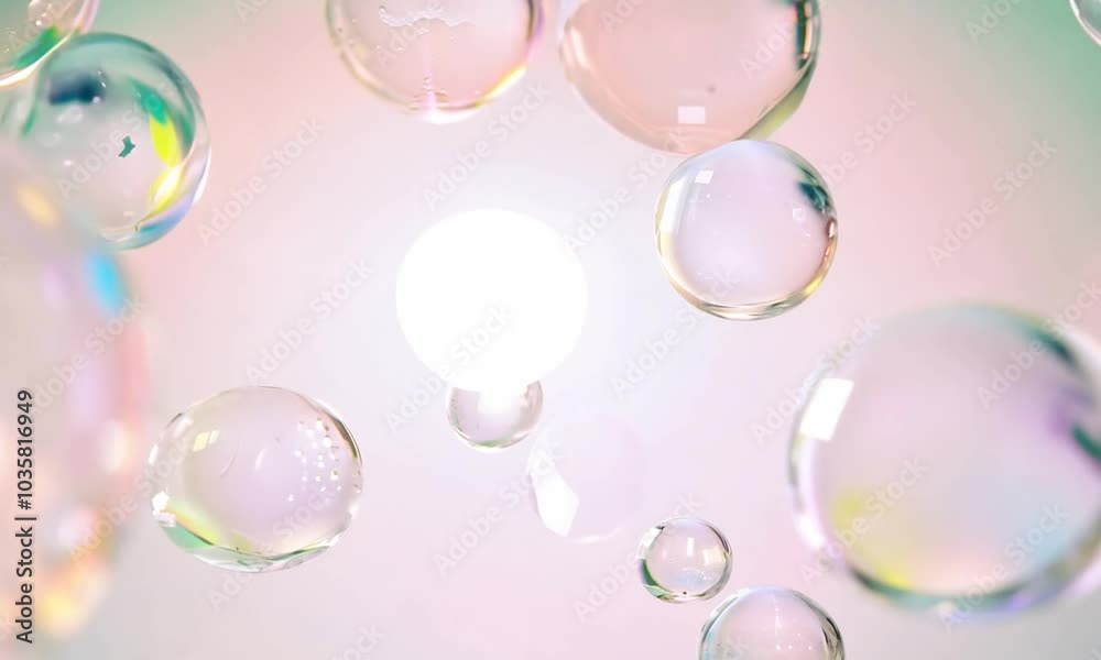 Transparent soap bubbles floating against a soft light background creating an airy and delicate atmosphere