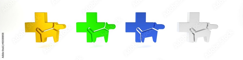 Colorful Veterinary clinic symbol icon isolated on white background. Cross with dog veterinary care. Pet First Aid sign. Minimalism concept. 3D render illustration Colorful Veterinary clinic symbol icon isolated on white background. Cross with dog veterinary care. Pet First Aid sign. Minimalism concept. 3D render illustration