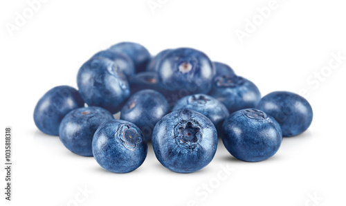 Handful of blueberries isolated on white background