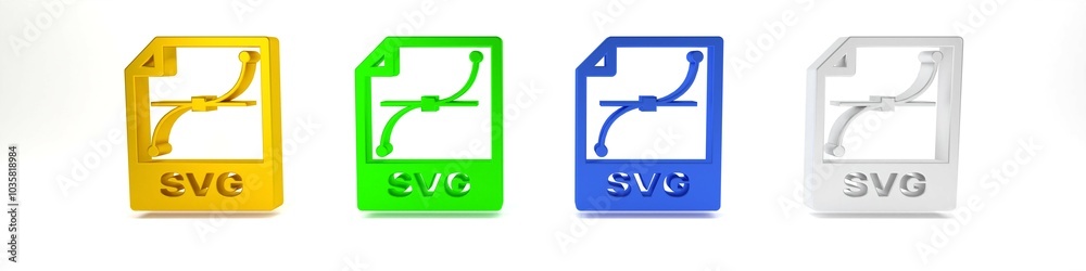Colorful SVG file document. Download svg button icon isolated on white background. SVG file symbol. Minimalism concept. 3D render illustration Colorful SVG file document. Download svg button icon isolated on white background. SVG file symbol. Minimalism concept. 3D render illustration