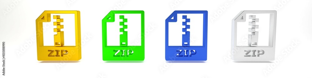 Colorful ZIP file document. Download zip button icon isolated on white background. ZIP file symbol. Minimalism concept. 3D render illustration Colorful ZIP file document. Download zip button icon isolated on white background. ZIP file symbol. Minimalism concept. 3D render illustration