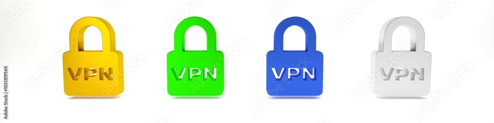 Colorful Lock VPN icon isolated on white background. Minimalism concept. 3D render illustration Colorful Lock VPN icon isolated on white background. Minimalism concept. 3D render illustration