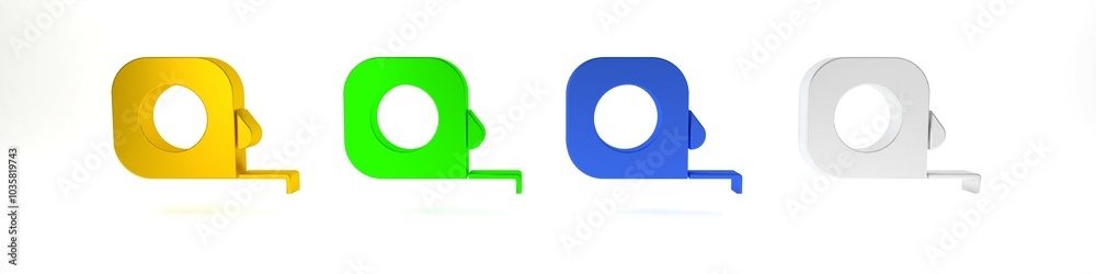 Colorful Roulette construction icon isolated on white background. Tape measure symbol. Minimalism concept. 3D render illustration