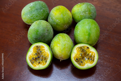 passion fruit from the bush or passion fruit from the backlands or marucujá from the cerrado. passiflora sururuca, passiflora serrata, passiflora gibertii, photo