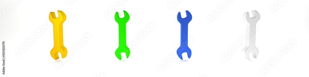 Colorful Wrench icon isolated on white background. Spanner repair tool. Service tool symbol. Minimalism concept. 3D render illustration Colorful Wrench icon isolated on white background. Spanner repair tool. Service tool symbol. Minimalism concept. 3D render illustration