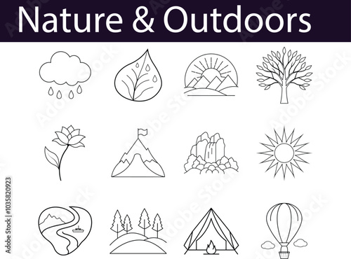 Nature Outdoors Line Art Icon Set Design photo