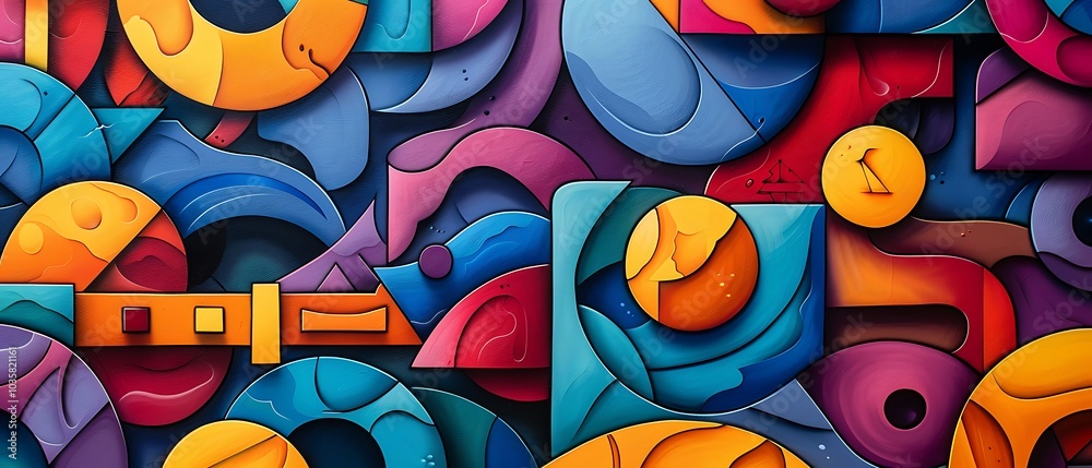 Fototapeta premium Vibrant abstract composition exploring the interplay of colorful shapes and textures in modern art