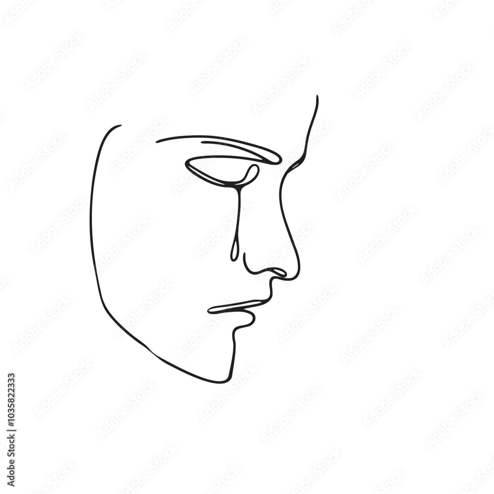 Minimalist line drawing of a tearful face capturing emotion and simplicity Minimalist line drawing of a tearful face capturing emotion and simplicity