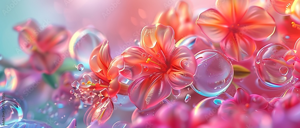 Vibrant blossoms enveloped in dew a close-up exploration of nature's beauty in a colorful floral arrangement with bubbles Vibrant blossoms enveloped in dew a close-up exploration of nature's beauty in a colorful floral arrangement with bubbles