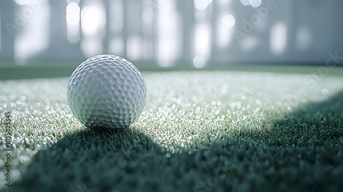 A golf ball teed up close-up with a stark transparent backdrop photo