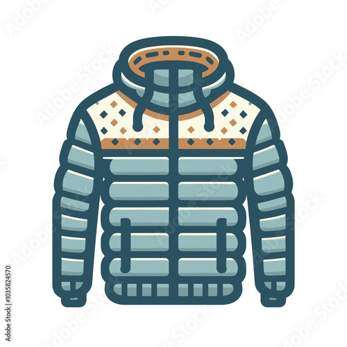 Stylish winter jacket illustration with cozy hood and patterned design