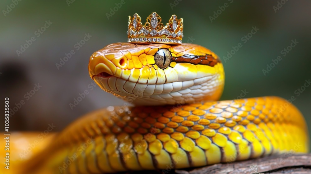 Obraz premium Very venomous yellow snake with crown on its head