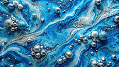 Aerial blue marble texture with silver splashes luxury background