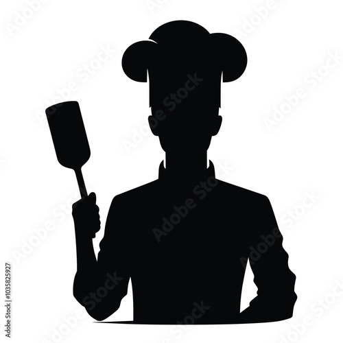 Silhouette of chef holding spatula in professional attire