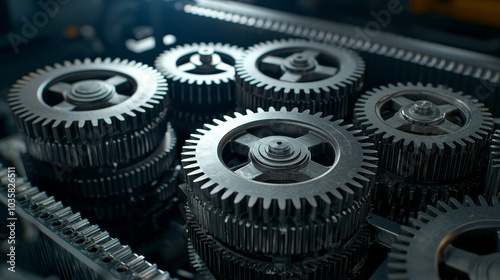 Close-up of interlocking gear wheels showcasing intricate mechanical design and engineering, highlighting their functionality and texture.