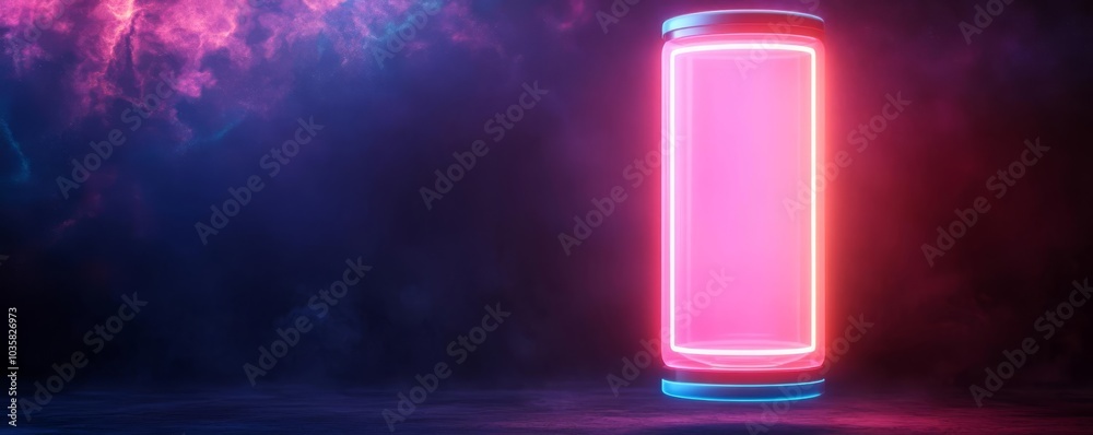 Floating time capsule, neon light, cosmic backdrop, high-tech design Floating time capsule, neon light, cosmic backdrop, high-tech design