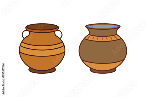 Clay water pot - Traditional matka and ghada vector illustration perfect for cultural art and decoration