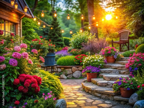 Wallpaper Mural Stunning Backyard Stone Landscaping with Bokeh Effect for Relaxing Outdoor Spaces Torontodigital.ca