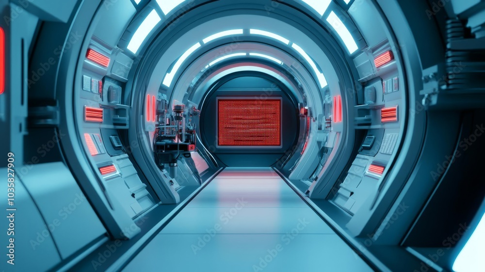 Futuristic lab, time-travel equipment, digital display, neon accents Futuristic lab, time-travel equipment, digital display, neon accents