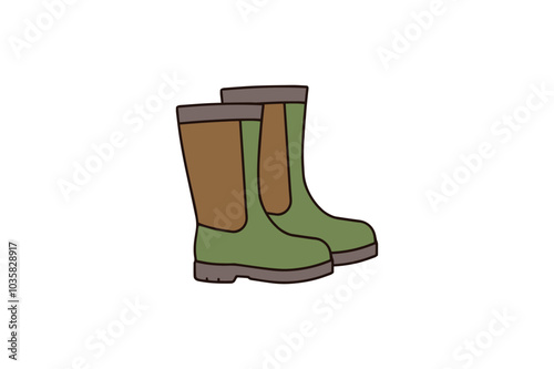 Rubber boots isolated icon - cartoon style vector illustration for outdoor gear, footwear design, and seasonal fashion concept