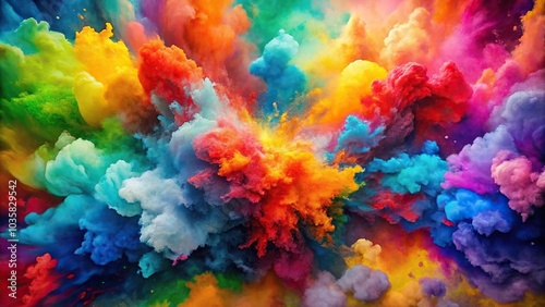 Aerial colorful abstract watercolor background with collision of many different colors