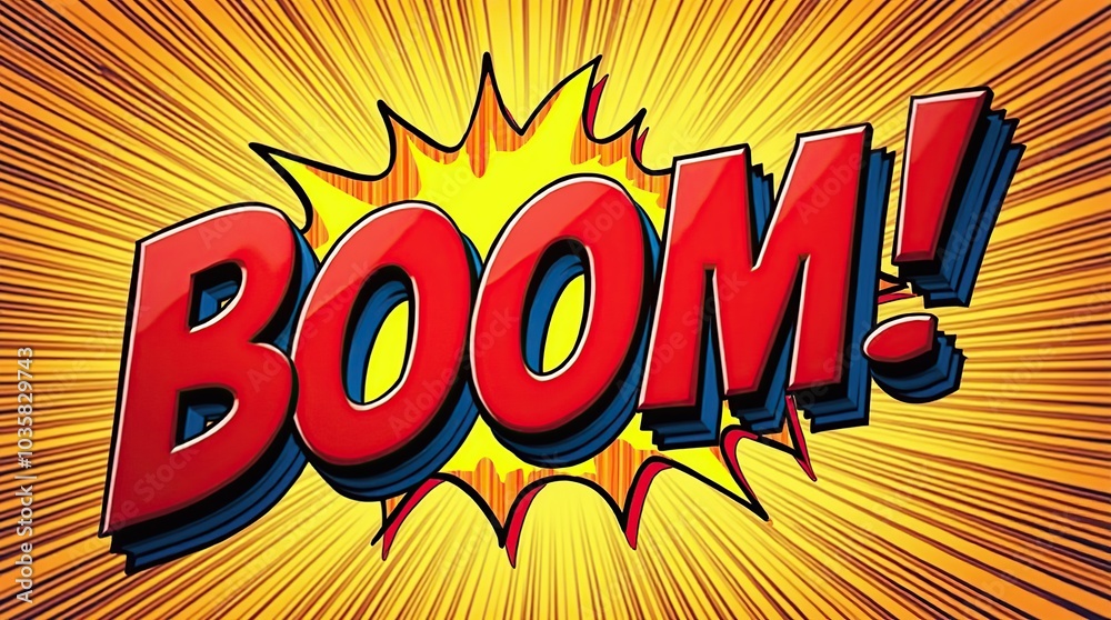 Colorful comic book style 'boom' text on burst background Colorful comic book style 'boom' text on burst background