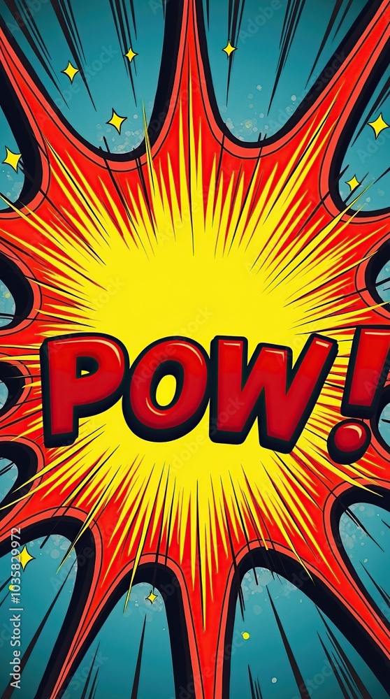 Fototapeta premium Comic book style explosion with vibrant pow text design
