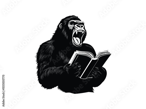 Gorilla Reading Silhouettes for Read Across America Day | Fun Animal Library Illustration photo