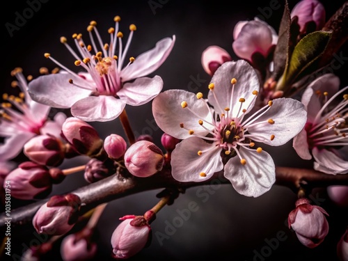 Stunning Macro Photography of Isolated Plumtree Spring Blossom on White Background photo