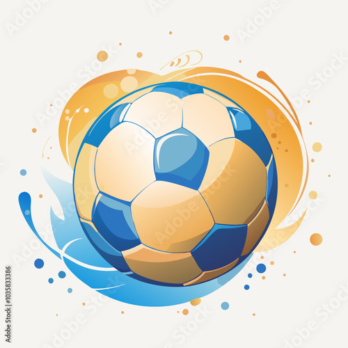 Illustration of a soccer ball with dynamic design, colorful background, copy space