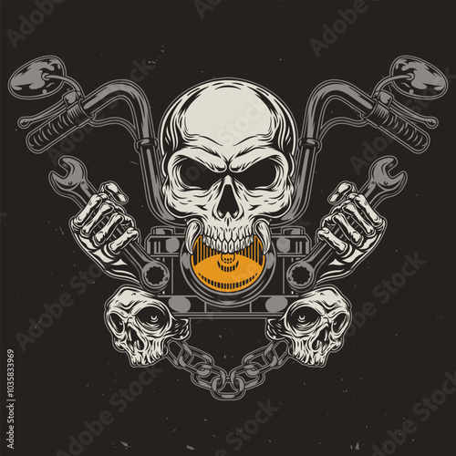 illustration of skull mascot as motorbike steering wheel photo