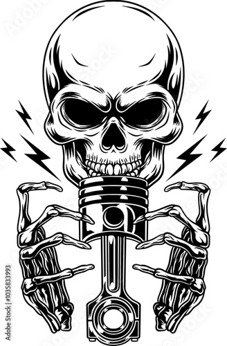 vector illustration of a creepy skull and vehicle piston