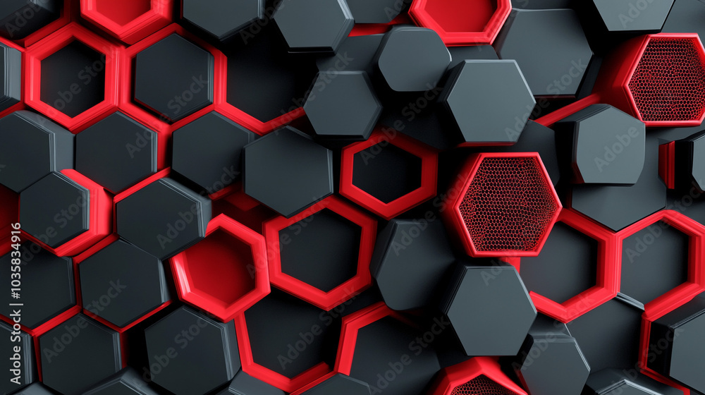 Abstract Red and Black Hexagon Pattern Background