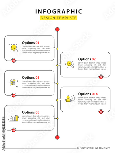 Timeline infographic template. 5 Step timeline journey, calendar Flat simple infographics design template. presentation graph. Business concept with 5 options, vector illustration.