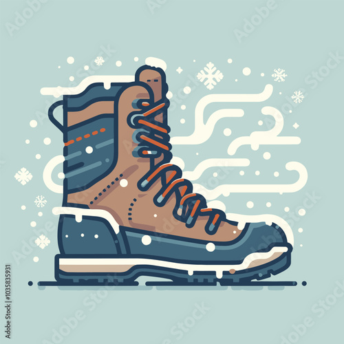 Illustration of winter boot with snowflakes and wind design