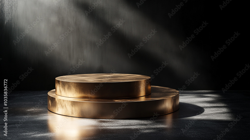 Gold Podium with Dark Background and Light Rays Gold Podium with Dark Background and Light Rays