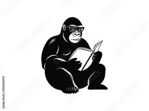 Gorilla Reading Silhouettes for Read Across America Day | Fun Animal Library Illustration photo