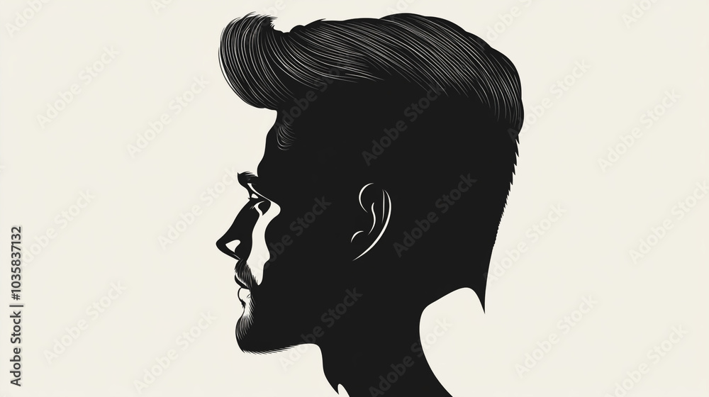 Silhouette of a Man with Stylish Hairstyle and Beard Silhouette of a Man with Stylish Hairstyle and Beard