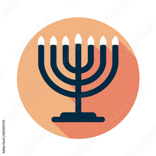 Modern hanukkah menorah icon with seven lit candles