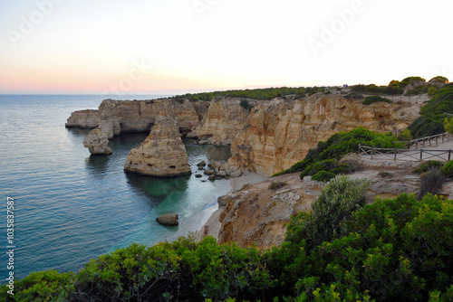 coast near praia da marinha algarve portugal