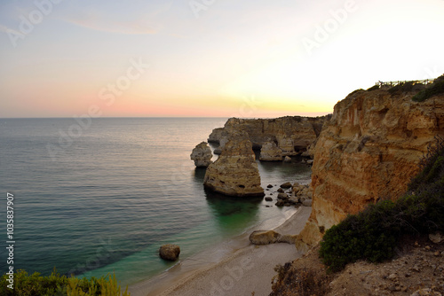 coast near praia da marinha algarve portugal
