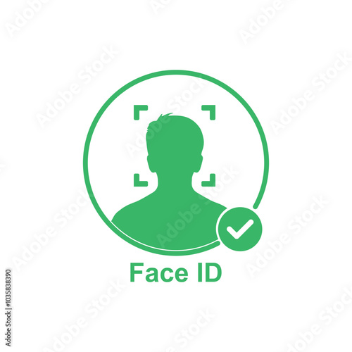 face id approved green logo. simple flat trend modern faceid logotype graphic design isolated on white. concept of gaining access to smart phone or personal