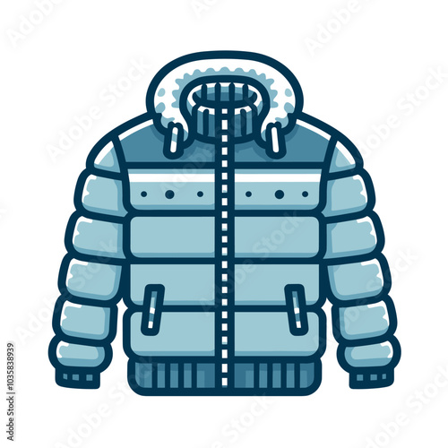 Illustrated blue winter jacket icon with hood and zipper detail