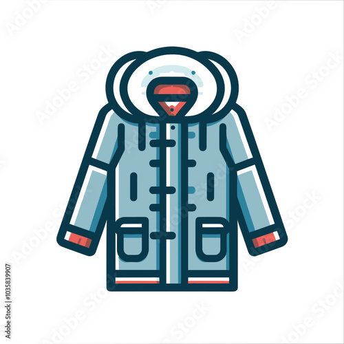 Stylized winter parka illustration with hood and pockets