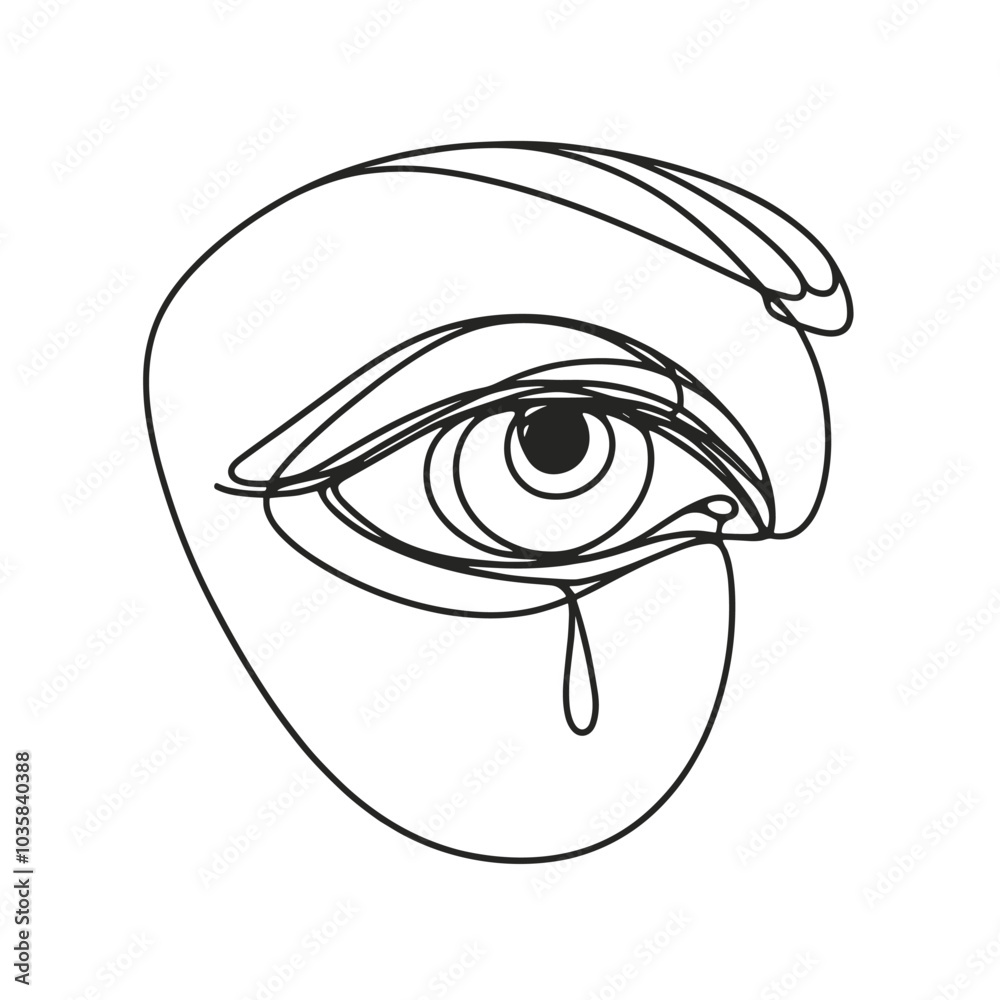 Abstract line art expressive eye with teardrop illustration Abstract line art expressive eye with teardrop illustration