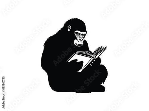 Gorilla Reading Silhouettes for Read Across America Day | Fun Animal Library Illustration photo