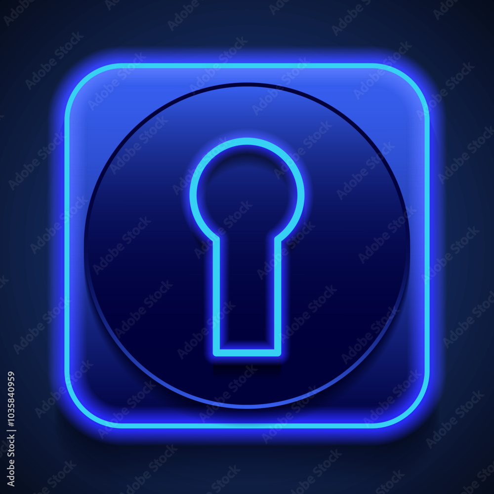 Keyhole simple icon, vector. Flat design. Blue neon style on button. With shadow Keyhole simple icon, vector. Flat design. Blue neon style on button. With shadow