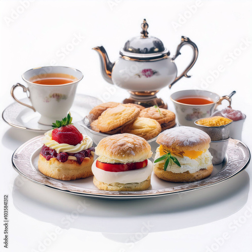 Traditional English Afternoon Tea with Scones, Cream, and Tea