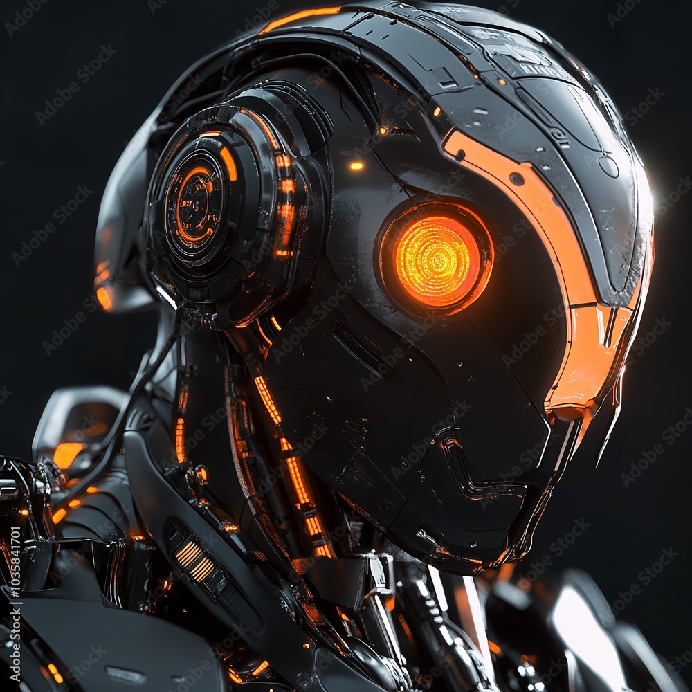 Fototapeta premium Futuristic Cyborg Portrait with Glowing Eyes