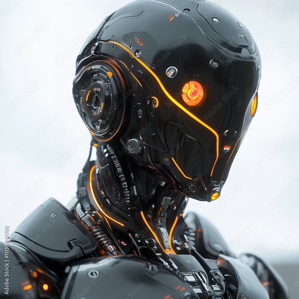 Fototapeta premium Futuristic Cyborg Portrait with Glowing Eyes